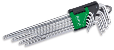 Набор Г-образных ключей TORX T10-T50 экстрадлинные с отверстием, 9 пр. TOPTUL GAAL0915 Набор Г-образных ключей TORX T10-T50 экстрадлинные с отверстием, 9 пр. TOPTUL GAAL0915
