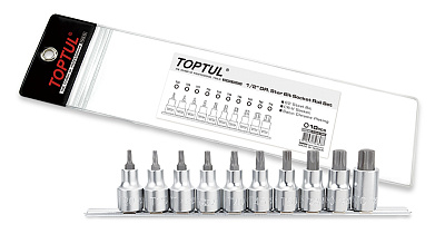 Набор торцевых головок 1/2" TORX T20-T70 L=55 мм на планке 10 предметов TOPTUL